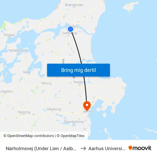 Nørholmsvej (Under Lien / Aalborg) to Aarhus Universitet map