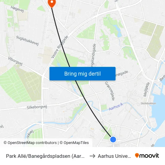 Park Allé/Banegårdspladsen (Aarhus Kom) to Aarhus Universitet map