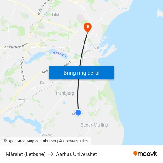 Mårslet (Letbane) to Aarhus Universitet map