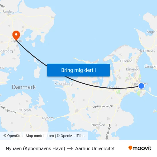 Nyhavn (Københavns Havn) to Aarhus Universitet map