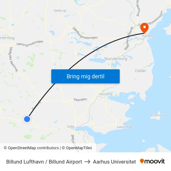 Billund Lufthavn / Billund Airport to Aarhus Universitet map