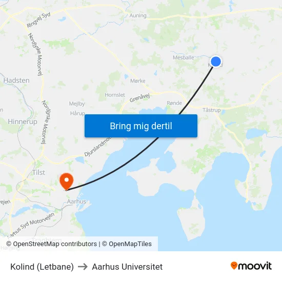 Kolind (Letbane) to Aarhus Universitet map