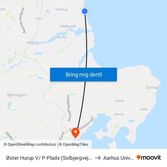 Øster Hurup V/ P-Plads (Solbjergvej / Øster Hurup) to Aarhus Universitet map