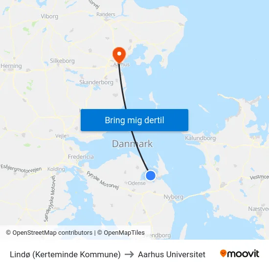 Lindø (Kerteminde Kommune) to Aarhus Universitet map