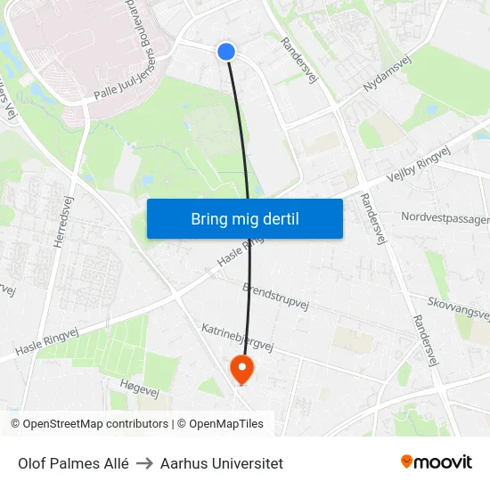 Olof Palmes Allé to Aarhus Universitet map