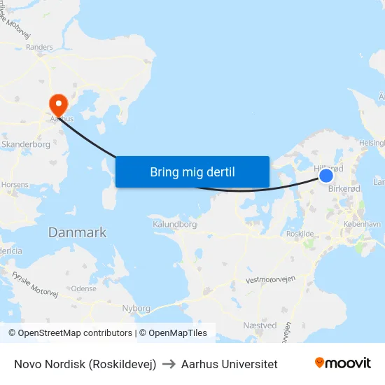 Novo Nordisk (Roskildevej) to Aarhus Universitet map