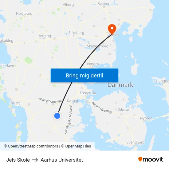 Jels Skole to Aarhus Universitet map