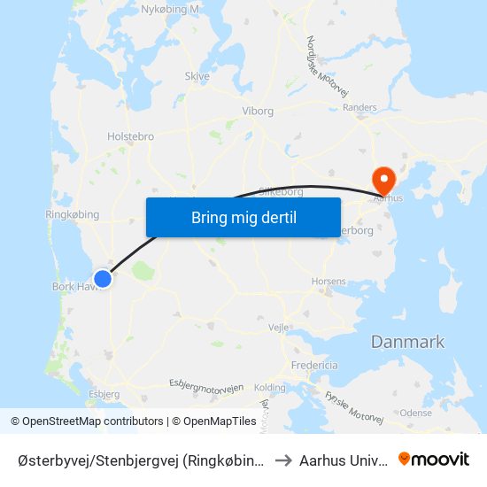 Østerbyvej/Stenbjergvej (Ringkøbing-Skjern Kom) to Aarhus Universitet map