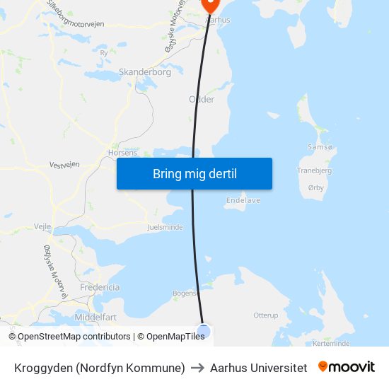 Kroggyden (Nordfyn Kommune) to Aarhus Universitet map