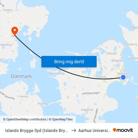 Islands Brygge Syd (Islands Brygge) to Aarhus Universitet map