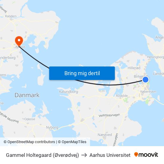 Gammel Holtegaard (Øverødvej) to Aarhus Universitet map