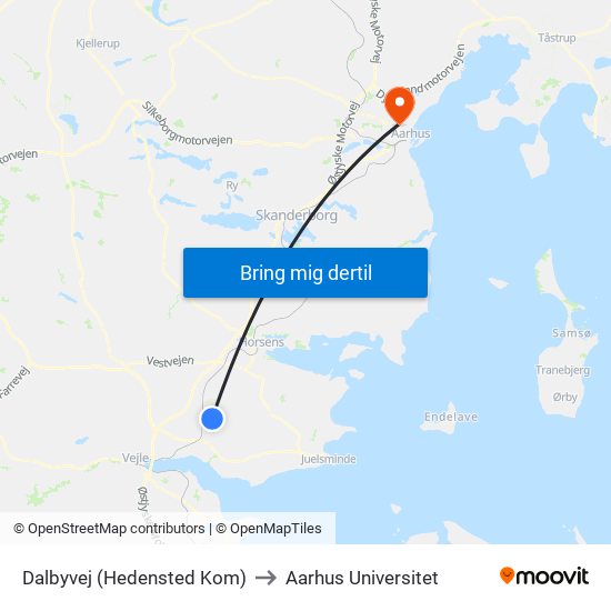 Dalbyvej (Hedensted Kom) to Aarhus Universitet map