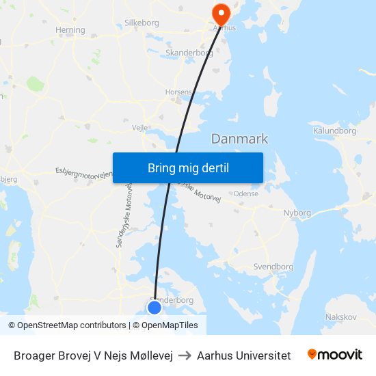 Broager Brovej V Nejs Møllevej to Aarhus Universitet map