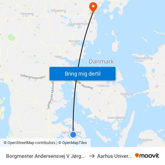 Borgmester Andersensvej V Jørgensgård to Aarhus Universitet map