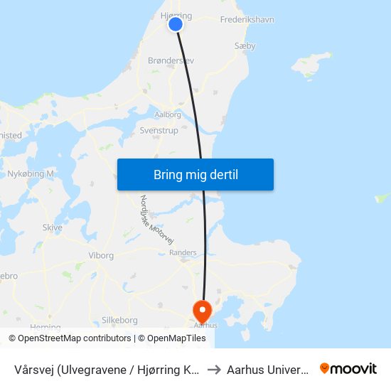 Vårsvej (Ulvegravene / Hjørring Komm) to Aarhus Universitet map