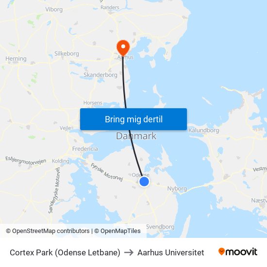 Cortex Park (Odense Letbane) to Aarhus Universitet map