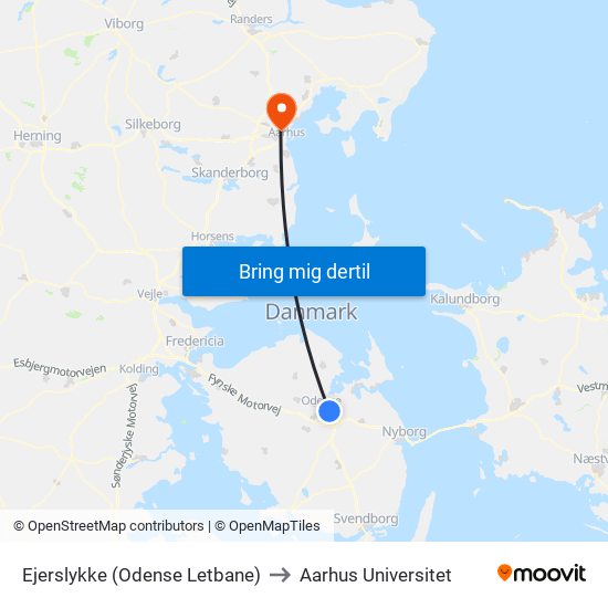 Ejerslykke (Odense Letbane) to Aarhus Universitet map