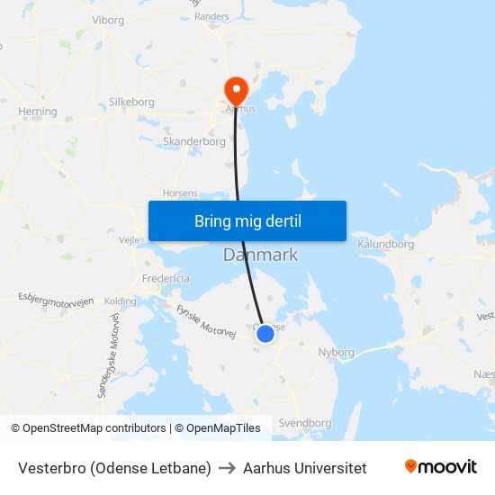 Vesterbro (Odense Letbane) to Aarhus Universitet map