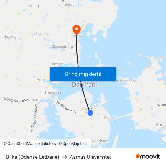 Bilka (Odense Letbane) to Aarhus Universitet map