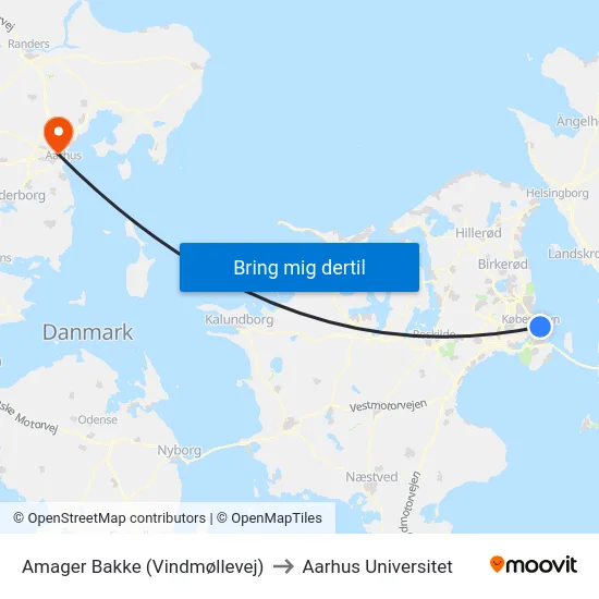 Amager Bakke (Vindmøllevej) to Aarhus Universitet map