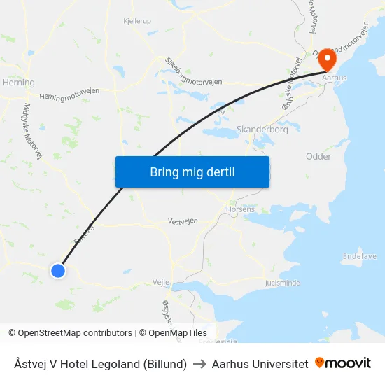 Åstvej V Hotel Legoland (Billund) to Aarhus Universitet map