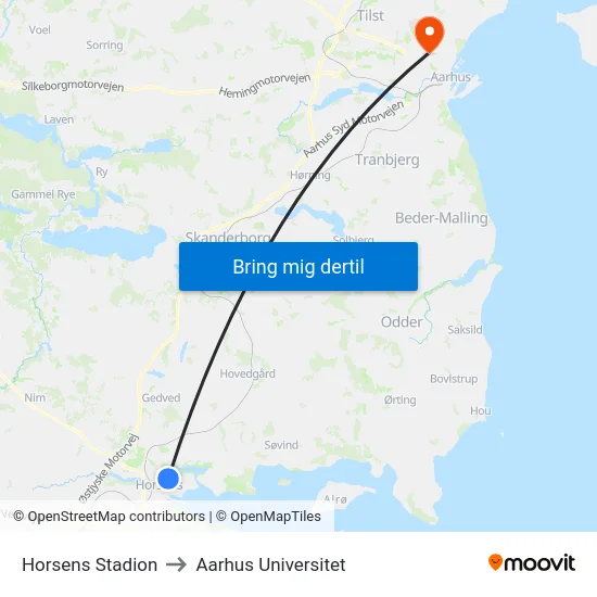 Horsens Stadion to Aarhus Universitet map