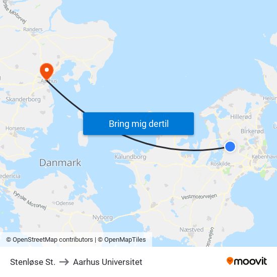 Stenløse St. to Aarhus Universitet map