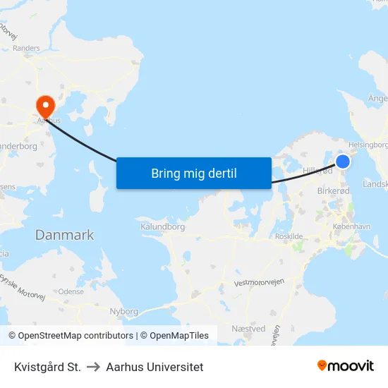 Kvistgård St. to Aarhus Universitet map