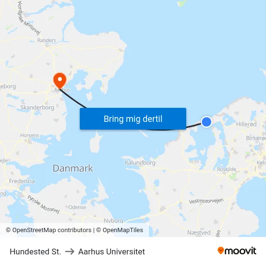 Hundested St. to Aarhus Universitet map