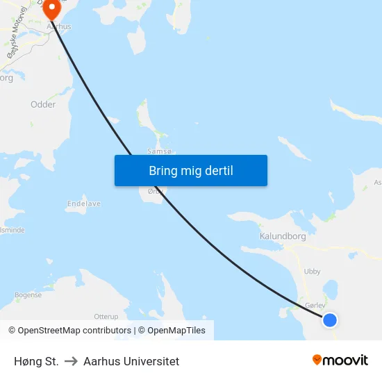 Høng St. to Aarhus Universitet map