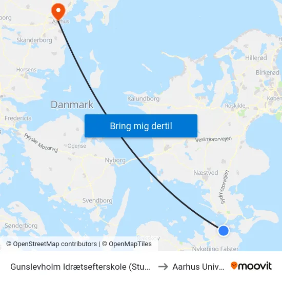 Gunslevholm Idrætsefterskole (Stubbekøbingvej) to Aarhus Universitet map
