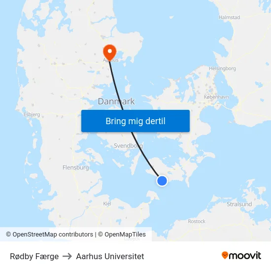 Rødby Færge to Aarhus Universitet map