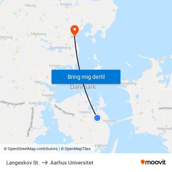 Langeskov St. to Aarhus Universitet map