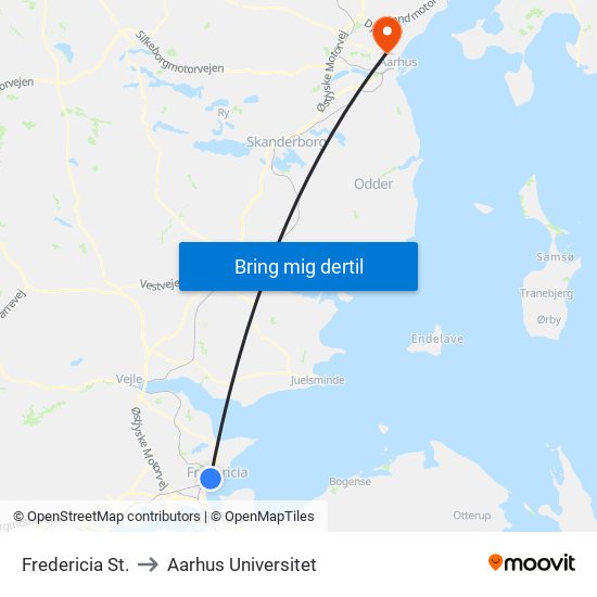 Fredericia St. to Aarhus Universitet map