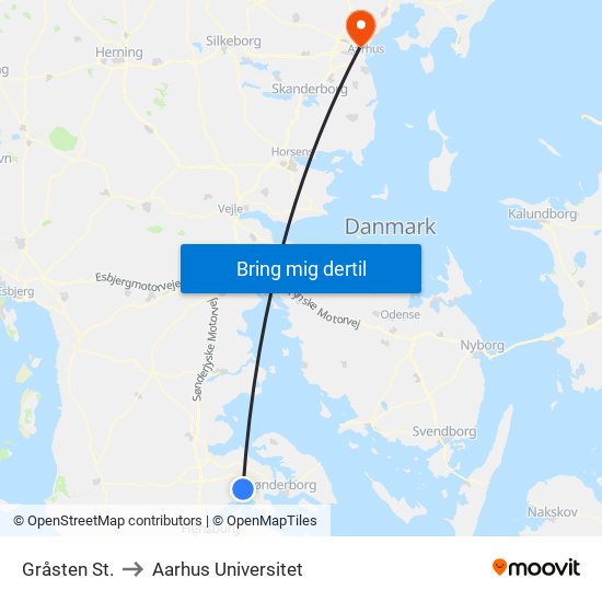 Gråsten St. to Aarhus Universitet map