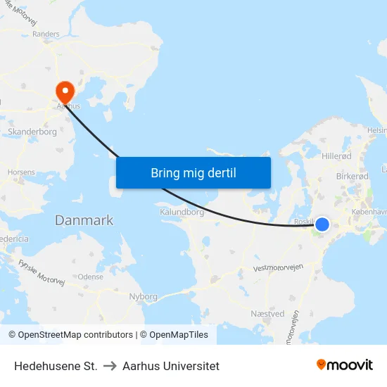Hedehusene St. to Aarhus Universitet map
