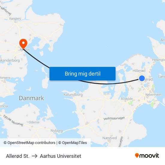 Allerød St. to Aarhus Universitet map