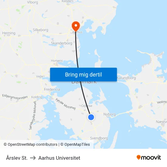 Årslev St. to Aarhus Universitet map