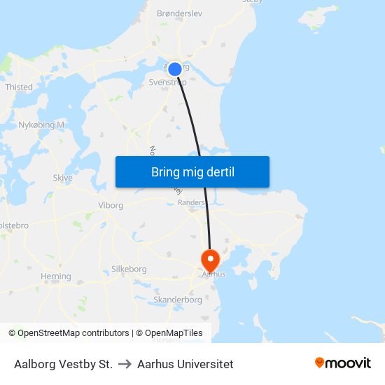 Aalborg Vestby St. to Aarhus Universitet map