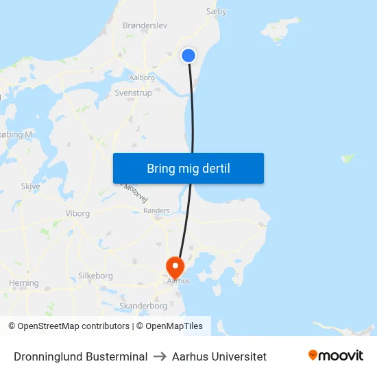 Dronninglund Busterminal to Aarhus Universitet map