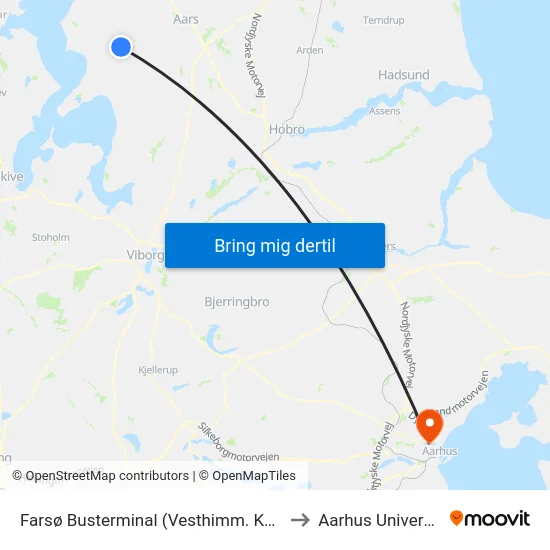 Farsø Busterminal (Vesthimm. Komm.) to Aarhus Universitet map