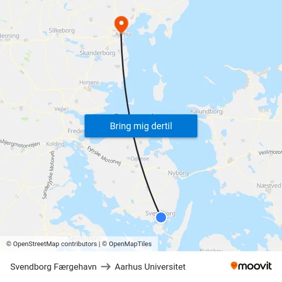 Svendborg Færgehavn to Aarhus Universitet map