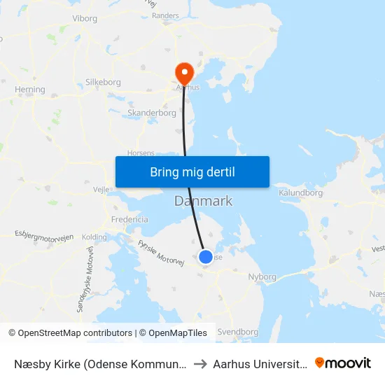 Næsby Kirke (Odense Kommune) to Aarhus Universitet map
