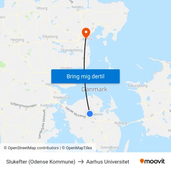 Slukefter (Odense Kommune) to Aarhus Universitet map