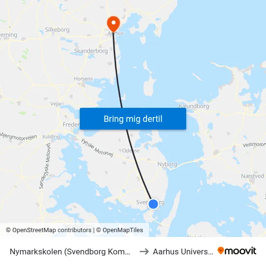 Nymarkskolen (Svendborg Kommune) to Aarhus Universitet map