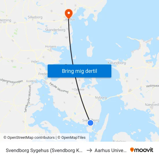 Svendborg Sygehus (Svendborg Kommune) to Aarhus Universitet map