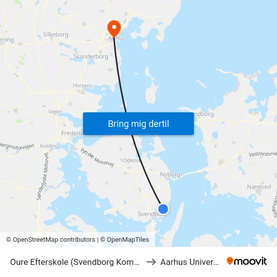 Oure Efterskole (Svendborg Kommune) to Aarhus Universitet map