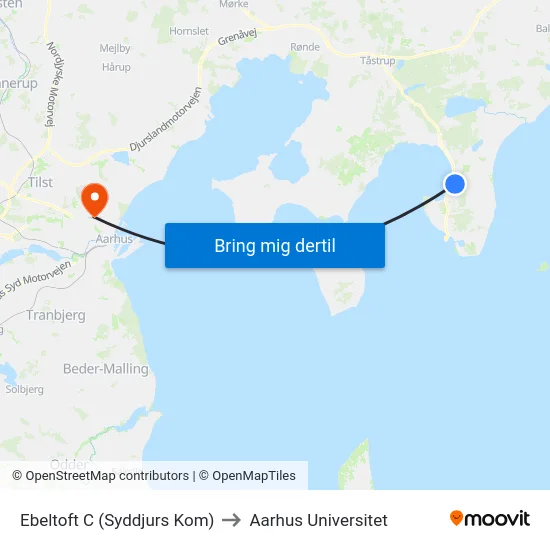 Ebeltoft C (Syddjurs Kom) to Aarhus Universitet map