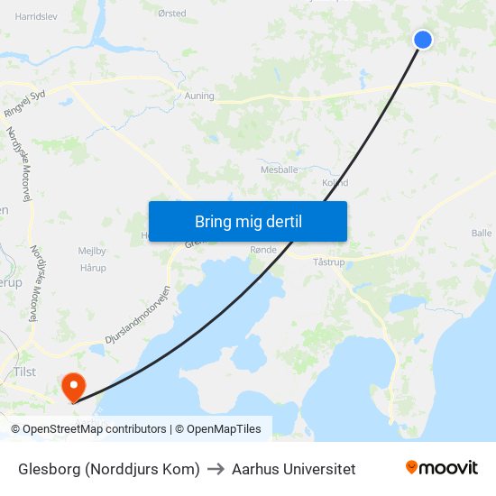 Glesborg (Norddjurs Kom) to Aarhus Universitet map