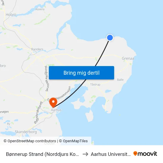Bønnerup Strand (Norddjurs Kom) to Aarhus Universitet map
